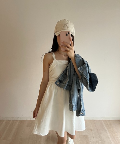 RiLi(リリ)の「ステッチリボンキャップ【RL】(キャップ・レディース・アイボリー/ネイビー・FREE)」の4枚目の写真