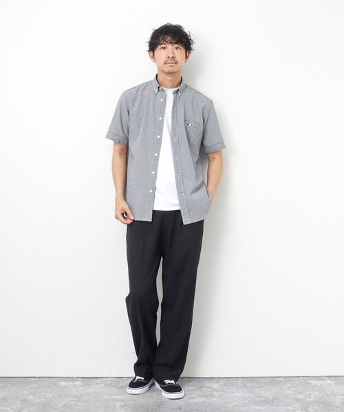 NOLLEY’S(ノーリーズ)の「リネンブレンド クジラBD 半袖シャツ(シャツ/ブラウス・メンズ・ネイビー/サックスブルー/ブラック系その他/グレイッシュブルー・M/L/XL/S)」の8枚目の写真