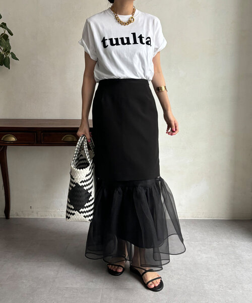 DouDou(ドゥドゥ)の「tuultaフロッキーロゴTEE(Tシャツ/カットソー・レディース・ピンク/カーキ/オフホワイト/チャコールグレー・FREE)」の5枚目の写真