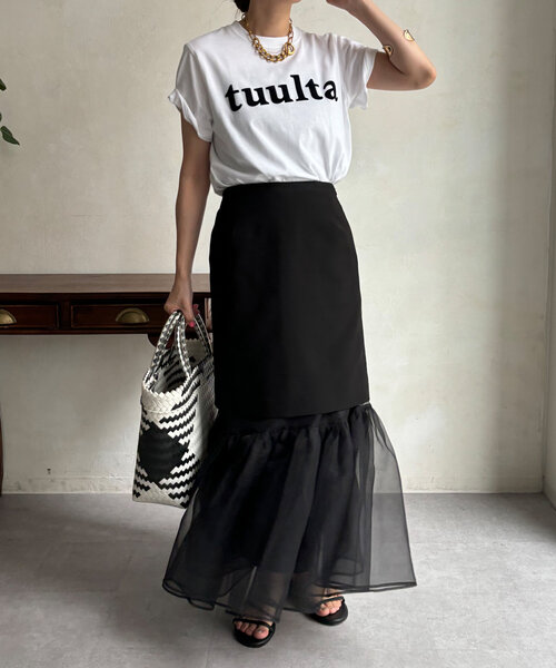 DouDou(ドゥドゥ)の「tuultaフロッキーロゴTEE(Tシャツ/カットソー・レディース・ピンク/カーキ/オフホワイト/チャコールグレー・FREE)」の6枚目の写真