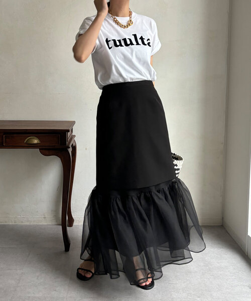 DouDou(ドゥドゥ)の「tuultaフロッキーロゴTEE(Tシャツ/カットソー・レディース・ピンク/カーキ/オフホワイト/チャコールグレー・FREE)」の7枚目の写真