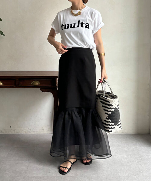 DouDou(ドゥドゥ)の「tuultaフロッキーロゴTEE(Tシャツ/カットソー・レディース・ピンク/カーキ/オフホワイト/チャコールグレー・FREE)」の8枚目の写真