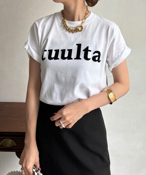 DouDou(ドゥドゥ)の「tuultaフロッキーロゴTEE(Tシャツ/カットソー・レディース・ピンク/カーキ/オフホワイト/チャコールグレー・FREE)」の12枚目の写真