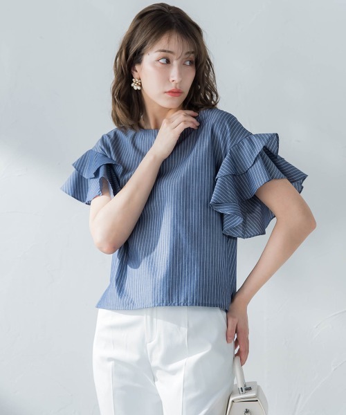 ketty(ケティ)の「TCブロードラッフルスリーブブラウス≪洗濯機で洗える≫(シャツ/ブラウス・レディース・オフホワイト/ブルー/アイボリー/ダークネイビー・M)」の4枚目の写真