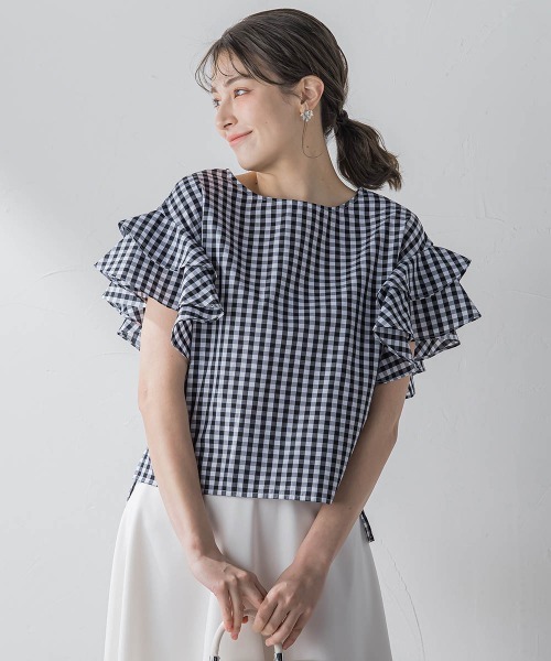 ketty(ケティ)の「TCブロードラッフルスリーブブラウス≪洗濯機で洗える≫(シャツ/ブラウス・レディース・オフホワイト/ブルー/アイボリー/ダークネイビー・M)」の16枚目の写真