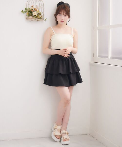 ems excite（エムズエキサイト）の「ハイウエストフリルミニSK（スカート・レディース・ブラック系その他2/ブラック/ブルー・FREE）」の4枚目の写真