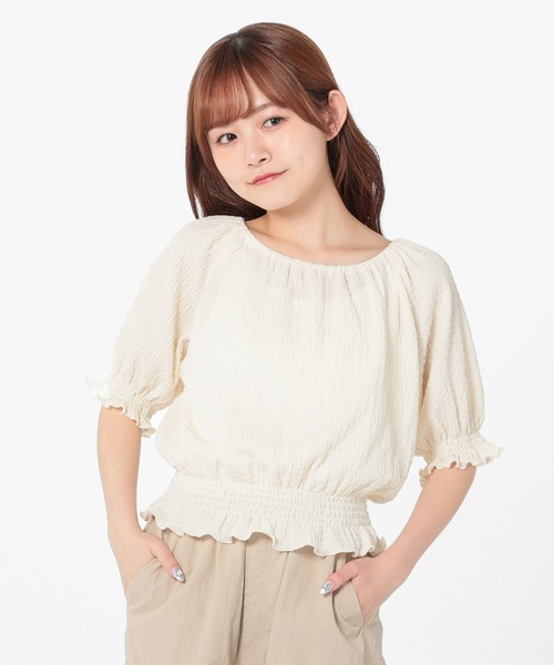 Honeys（ハニーズ）の「オフショル２ｗａｙトップス（Tシャツ/カットソー・レディース・ブラック/アイボリー/ピンク/ブルー・L/M/S）」の7枚目の写真