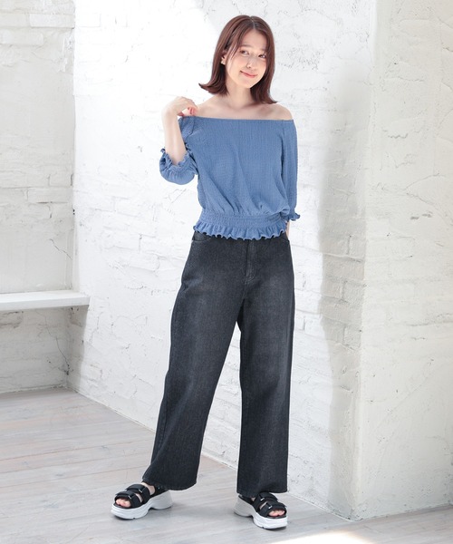 Honeys（ハニーズ）の「オフショル２ｗａｙトップス（Tシャツ/カットソー・レディース・ブラック/アイボリー/ピンク/ブルー・L/M/S）」の14枚目の写真