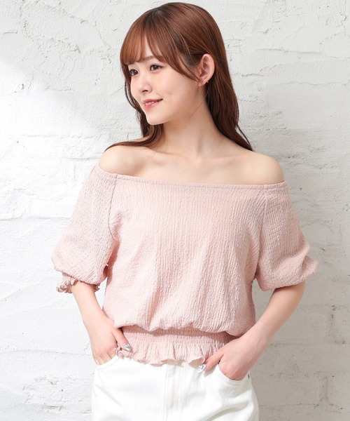 Honeys（ハニーズ）の「オフショル２ｗａｙトップス（Tシャツ/カットソー・レディース・ブラック/アイボリー/ピンク/ブルー・L/M/S）」の18枚目の写真