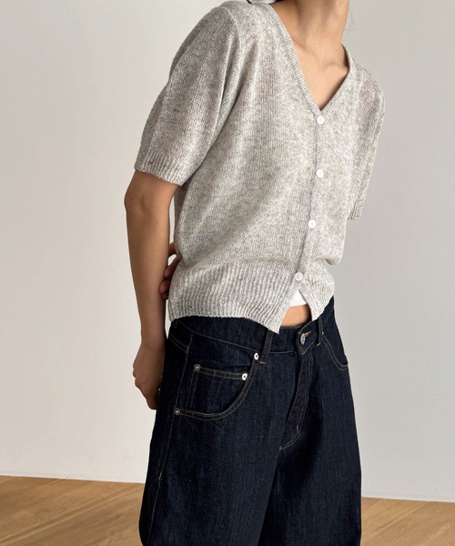 【新品】CANALJEAN El mar リネン混Vネック半袖ニットカーディガン CANAL JEAN（キャナルジーン）の「El mar リネン混Vネック半袖