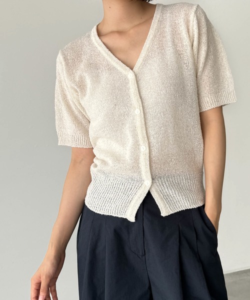 CANAL JEAN（キャナルジーン）の「El mar　リネン混Vネック半袖ニットカーディガン（カーディガン/ボレロ・レディース・アイボリー/カーキ/ヘザーグレー・ONE SIZE）」の11枚目の写真