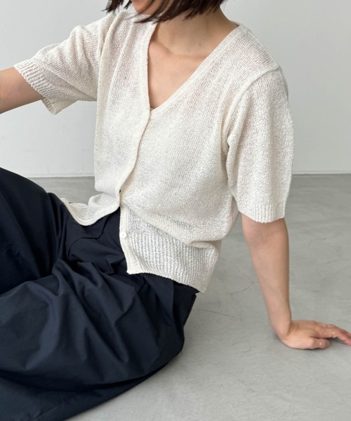 【新品】CANALJEAN El mar リネン混Vネック半袖ニットカーディガン CANAL JEAN（キャナルジーン）の「El mar リネン混Vネック半袖