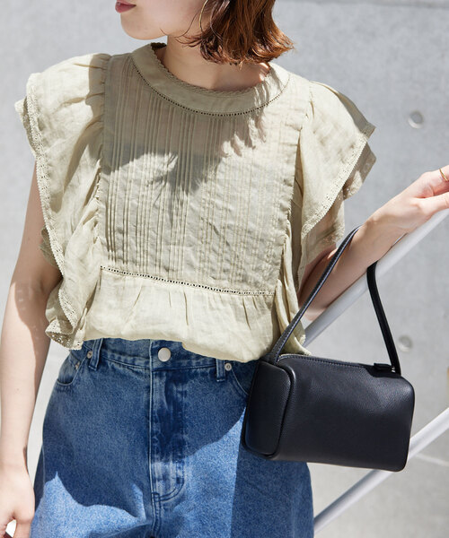 SLOBE IENA（スローブイエナ）の「《追加2》ラミーフリルピンタックブラウス（シャツ/ブラウス・レディース・ホワイト/カーキ/ブラック・FREE）」の3枚目の写真