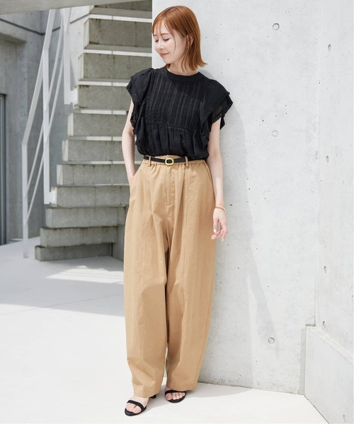 スローブイエナ　 ラミーフリルピンタックブラウス　リネン　レース　半袖 SLOBE IENA（スローブイエナ）の「ラミーフリルピンタック