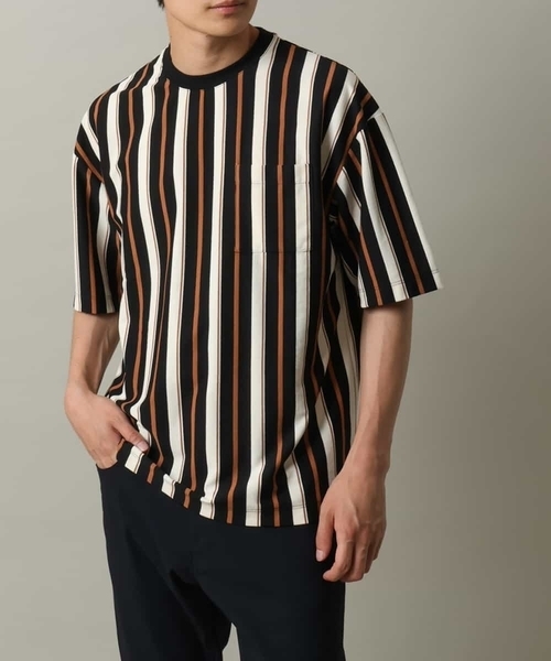 a.v.v(アーヴェヴェ)の「【主役TOPS】ストライプワイドシルエットカットソー(Tシャツ/カットソー・メンズ・チャコールグレー/ブラック・48/46)」の2枚目の写真
