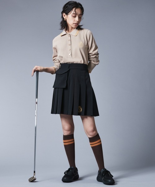 CHIC STYLE（シックスタイル）の「鹿の子ロングスリーブポロシャツ ＜大きいサイズ有＞シックスタイルゴルフ（ポロシャツ・レディース・オフホワイト/ブラック/ベージュ・3L/LL/L/M/5L/4L）」の4枚目の写真