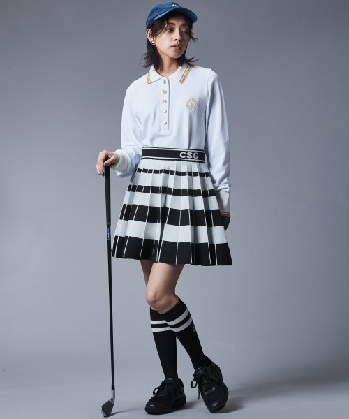 CHIC STYLE（シックスタイル）の「鹿の子ロングスリーブポロシャツ ＜大きいサイズ有＞シックスタイルゴルフ（ポロシャツ・レディース・オフホワイト/ブラック/ベージュ・3L/LL/L/M/5L/4L）」の5枚目の写真