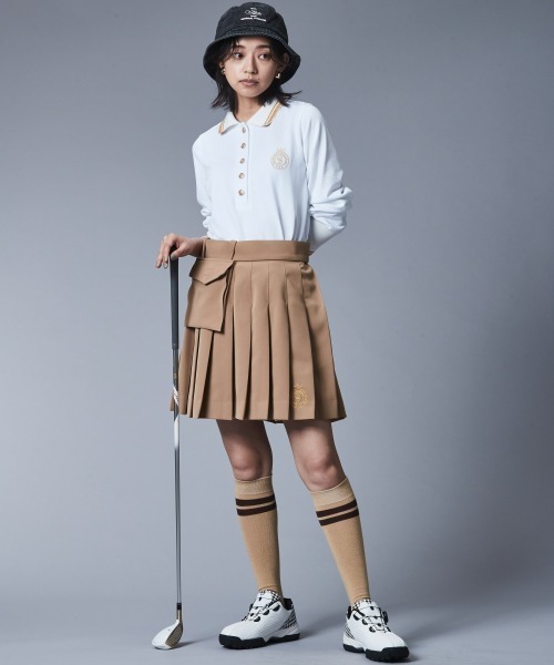 CHIC STYLE（シックスタイル）の「鹿の子ロングスリーブポロシャツ ＜大きいサイズ有＞シックスタイルゴルフ（ポロシャツ・レディース・オフホワイト/ブラック/ベージュ・3L/LL/L/M/5L/4L）」の6枚目の写真