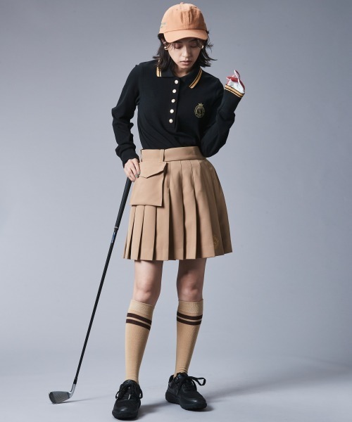 CHIC STYLE（シックスタイル）の「鹿の子ロングスリーブポロシャツ ＜大きいサイズ有＞シックスタイルゴルフ（ポロシャツ・レディース・オフホワイト/ブラック/ベージュ・3L/LL/L/M/5L/4L）」の9枚目の写真