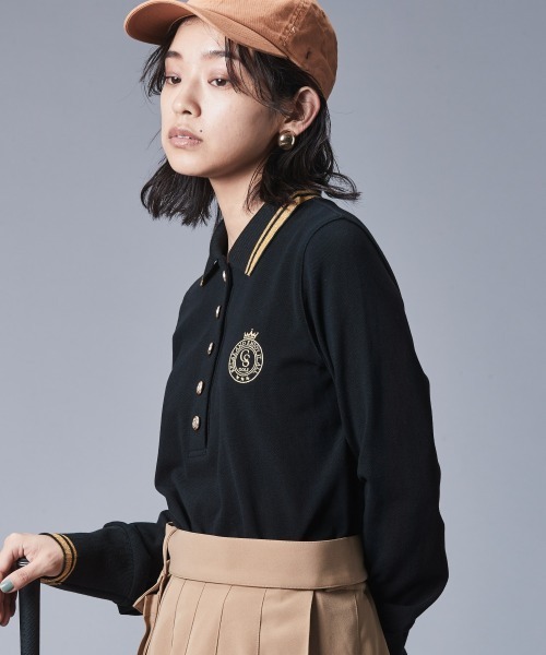 CHIC STYLE（シックスタイル）の「鹿の子ロングスリーブポロシャツ ＜大きいサイズ有＞シックスタイルゴルフ（ポロシャツ・レディース・オフホワイト/ブラック/ベージュ・3L/LL/L/M/5L/4L）」の13枚目の写真
