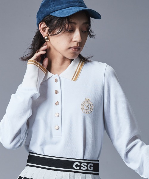 CHIC STYLE（シックスタイル）の「鹿の子ロングスリーブポロシャツ ＜大きいサイズ有＞シックスタイルゴルフ（ポロシャツ・レディース・オフホワイト/ブラック/ベージュ・3L/LL/L/M/5L/4L）」の11枚目の写真