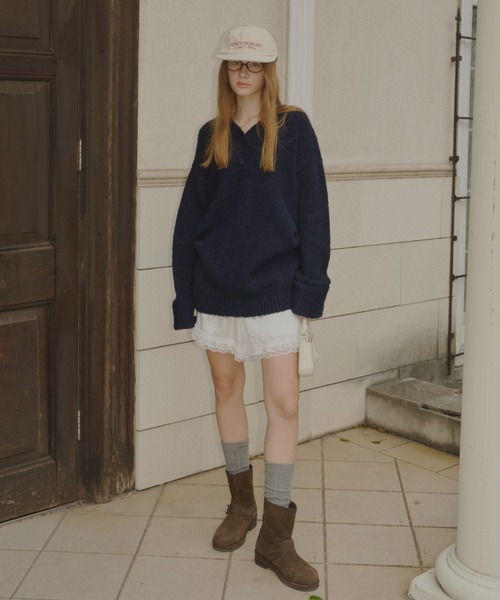 side button over knit / サイドボタンオーバーニット（ニット