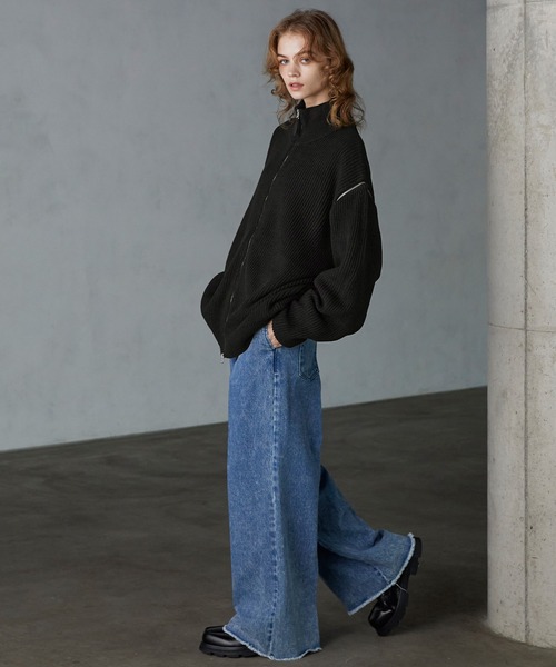 ELLIE ドライバーズニット SERACE】2way loose zip drivers knit / 2wayルーズジップ