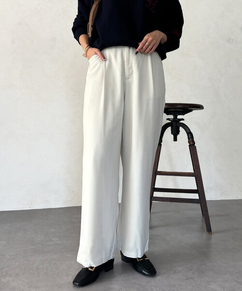 Chez toi（シェトワ）の「ポケットタックスラックスパンツ（その他パンツ・レディース・ブラック/アイボリー/ベージュ・FREE）」の2枚目の写真