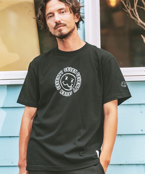 seventy seven(セブンティセブン)の「mt9203- middle onz S-S t-shirts (sunsmile) Tシャツ(Tシャツ/カットソー・メンズ・ブラック/グリーン系その他/ホワイト・S/M/L/XL)」の1枚目の写真