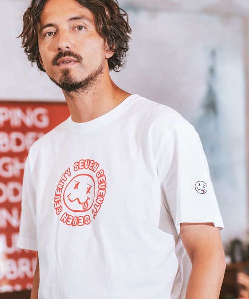 seventy seven(セブンティセブン)の「mt9203- middle onz S-S t-shirts (sunsmile) Tシャツ(Tシャツ/カットソー・メンズ・ブラック/グリーン系その他/ホワイト・S/M/L/XL)」の4枚目の写真
