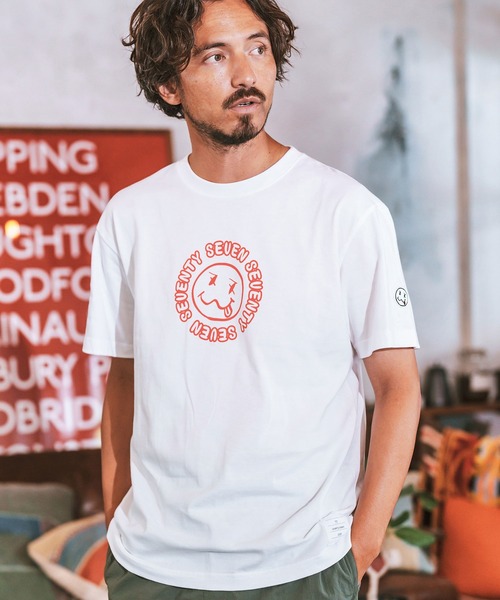 seventy seven(セブンティセブン)の「mt9203- middle onz S-S t-shirts (sunsmile) Tシャツ(Tシャツ/カットソー・メンズ・ブラック/グリーン系その他/ホワイト・S/M/L/XL)」の5枚目の写真