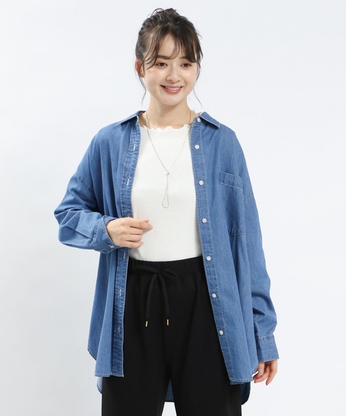 GLOBAL WORK Smile Seed Store（グローバルワーク スマイルシードストア）の「デニムオーバーサイズシャツ/131024（シャツ/ブラウス・レディース・ブルー/ネイビー・MEDIUM/SMALL/X-LARGE/LARGE）」の6枚目の写真
