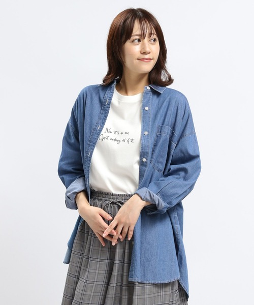 GLOBAL WORK Smile Seed Store（グローバルワーク スマイルシードストア）の「デニムオーバーサイズシャツ/131024（シャツ/ブラウス・レディース・ブルー/ネイビー・MEDIUM/SMALL/X-LARGE/LARGE）」の10枚目の写真