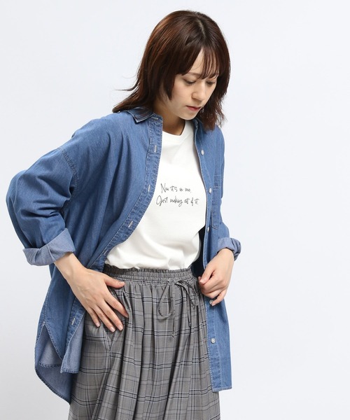 GLOBAL WORK Smile Seed Store（グローバルワーク スマイルシードストア）の「デニムオーバーサイズシャツ/131024（シャツ/ブラウス・レディース・ブルー/ネイビー・MEDIUM/SMALL/X-LARGE/LARGE）」の11枚目の写真