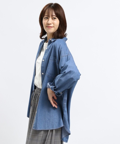 GLOBAL WORK Smile Seed Store（グローバルワーク スマイルシードストア）の「デニムオーバーサイズシャツ/131024（シャツ/ブラウス・レディース・ブルー/ネイビー・MEDIUM/SMALL/X-LARGE/LARGE）」の12枚目の写真