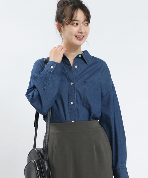 GLOBAL WORK Smile Seed Store（グローバルワーク スマイルシードストア）の「デニムオーバーサイズシャツ/131024（シャツ/ブラウス・レディース・ブルー/ネイビー・MEDIUM/SMALL/X-LARGE/LARGE）」の19枚目の写真
