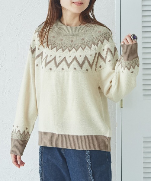 pairmanon（ペアマノン）の「【リンクコーデ】【大人ユニセックス】求心柄 ニット プルオーバー（ニット/セーター・レディース・ブルー/ブラック/ベージュ・FREE）」の3枚目の写真