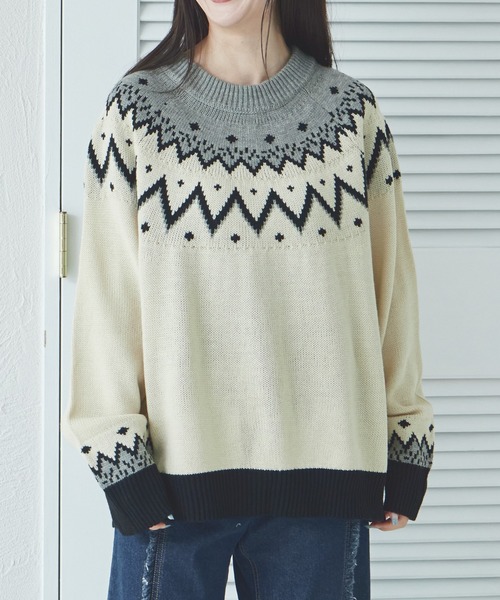 pairmanon（ペアマノン）の「【リンクコーデ】【大人ユニセックス】求心柄 ニット プルオーバー（ニット/セーター・レディース・ブルー/ブラック/ベージュ・FREE）」の2枚目の写真