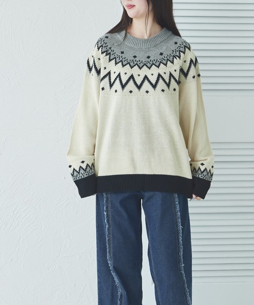 pairmanon（ペアマノン）の「【リンクコーデ】【大人ユニセックス】求心柄 ニット プルオーバー（ニット/セーター・レディース・ブルー/ブラック/ベージュ・FREE）」の13枚目の写真