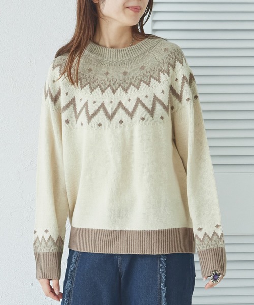 pairmanon（ペアマノン）の「【リンクコーデ】【大人ユニセックス】求心柄 ニット プルオーバー（ニット/セーター・レディース・ブルー/ブラック/ベージュ・FREE）」の5枚目の写真