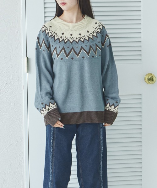 pairmanon（ペアマノン）の「【リンクコーデ】【大人ユニセックス】求心柄 ニット プルオーバー（ニット/セーター・レディース・ブルー/ブラック/ベージュ・FREE）」の9枚目の写真