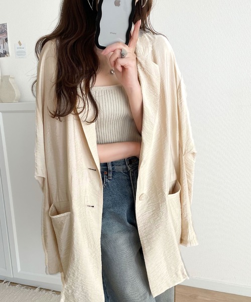 classicalelf(クラシカルエルフ)の「大人の透け感が上品ヘルシー。オーバーサイズシアー素材テーラードジャケット(シャツ/ブラウス・レディース・チャコール/ブラウン/アイボリー/グレイッシュベージュ・MEDIUM/LARGE/X-LARGE/SMALL)」の6枚目の写真