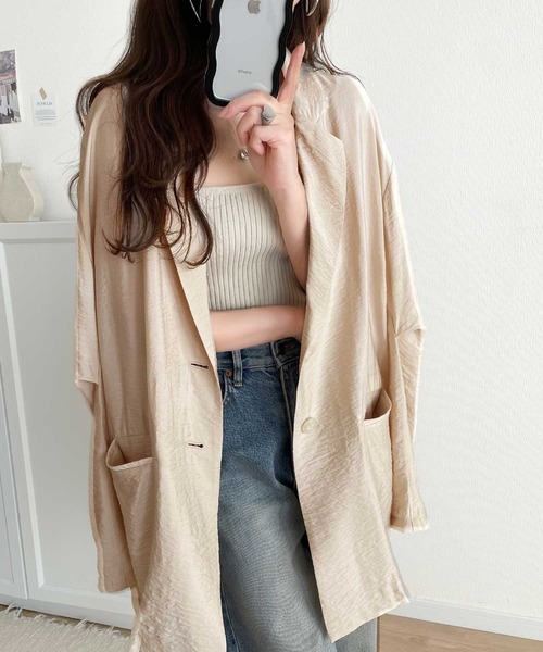 classicalelf(クラシカルエルフ)の「大人の透け感が上品ヘルシー。オーバーサイズシアー素材テーラードジャケット(シャツ/ブラウス・レディース・チャコール/ブラウン/アイボリー/グレイッシュベージュ・MEDIUM/LARGE/X-LARGE/SMALL)」の20枚目の写真