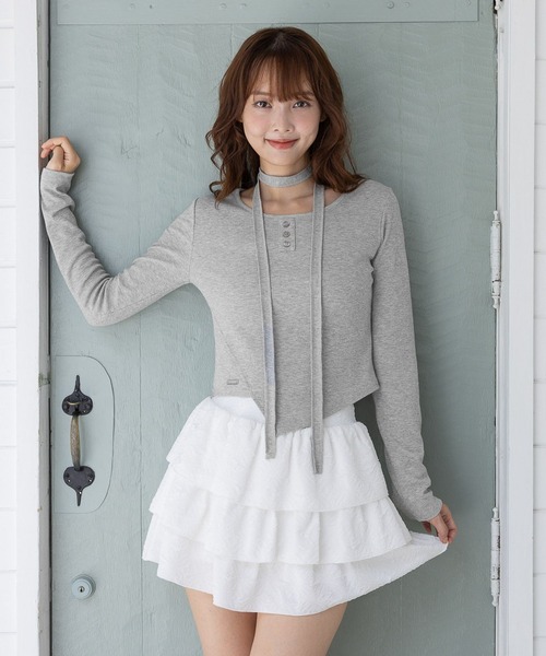 3.3 Field Trip （3.3フィールドトリップ）の「3.3 Field Trip／マフラーツキボタンロングスリーブ（Tシャツ/カットソー・レディース・グレー/ホワイト/チャコール・FREE）」の3枚目の写真