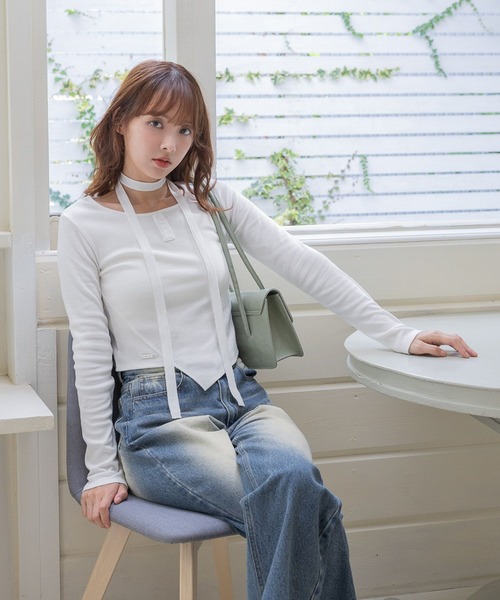 3.3 Field Trip （3.3フィールドトリップ）の「3.3 Field Trip／マフラーツキボタンロングスリーブ（Tシャツ/カットソー・レディース・グレー/ホワイト/チャコール・FREE）」の2枚目の写真