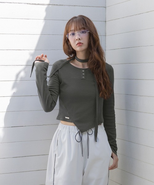 3.3 Field Trip （3.3フィールドトリップ）の「3.3 Field Trip／マフラーツキボタンロングスリーブ（Tシャツ/カットソー・レディース・グレー/ホワイト/チャコール・FREE）」の7枚目の写真