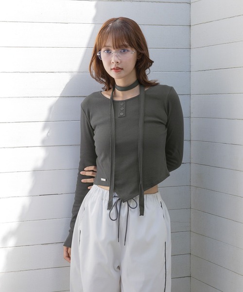 3.3 Field Trip （3.3フィールドトリップ）の「3.3 Field Trip／マフラーツキボタンロングスリーブ（Tシャツ/カットソー・レディース・グレー/ホワイト/チャコール・FREE）」の9枚目の写真