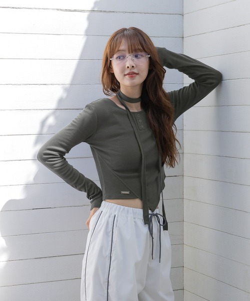 3.3 Field Trip （3.3フィールドトリップ）の「3.3 Field Trip／マフラーツキボタンロングスリーブ（Tシャツ/カットソー・レディース・グレー/ホワイト/チャコール・FREE）」の10枚目の写真