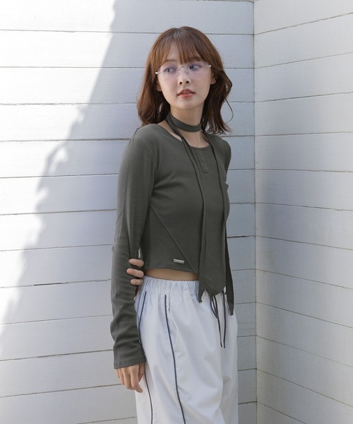 3.3 Field Trip （3.3フィールドトリップ）の「3.3 Field Trip／マフラーツキボタンロングスリーブ（Tシャツ/カットソー・レディース・グレー/ホワイト/チャコール・FREE）」の11枚目の写真