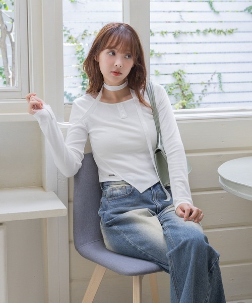 3.3 Field Trip （3.3フィールドトリップ）の「3.3 Field Trip／マフラーツキボタンロングスリーブ（Tシャツ/カットソー・レディース・グレー/ホワイト/チャコール・FREE）」の16枚目の写真